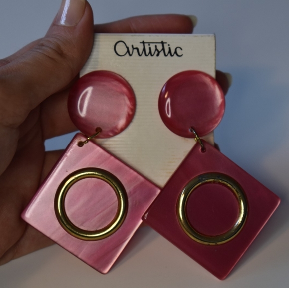 Funky Geometric Large Clip-On Earrings - Picture 2 of 5